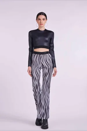 4GIVENESS LEGGINGS A ZAMPA IN LYCRA CON BANDE ZEBRA ELASTICO LOGO