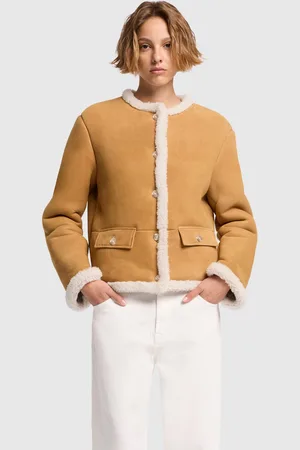 7 for all Mankind Crop Shearling Jacket Leather PorciniGiaccamarrone