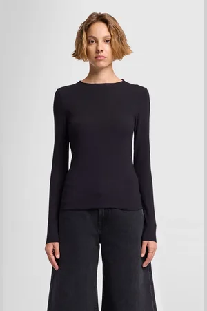 7 for all Mankind Ls High Neck Cotton Blend BlackMaglietta a maniche lunghenero