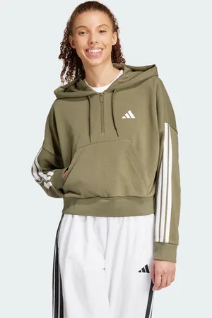 adidas Felpa con cappuccio Essentials 3-Stripes French Terry Quarter-Zip