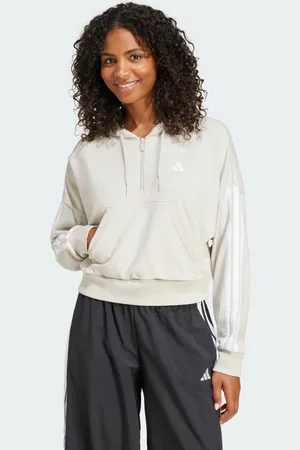 adidas Felpa con cappuccio Essentials 3-Stripes French Terry Quarter-Zip