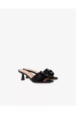 Alberta Ferretti Sandali - Mules In Raso Con Fiori In Rafia