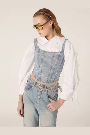Alcott Top bustier in denim con strass