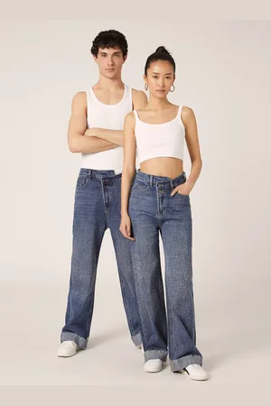 Alcott Jeans wide leg con strass e vita asimmetrica