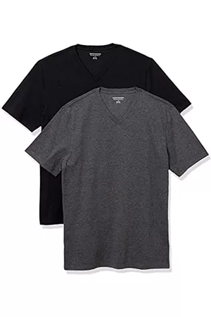 Amazon Uomo Polo - T-Shirt con Scollo a v a Maniche Corte Slim Uomo, Pacco da 2, Nero/Carbone Puntinato, S