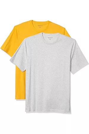 Amazon Uomo Polo - T-Shirt Girocollo a Maniche Corte Uomo, Pacco da 2, Grigio Chiaro Puntinato/Arancio Albicocca, L