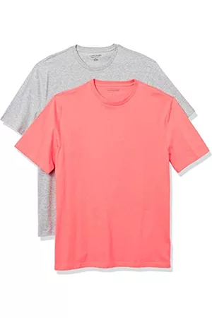 Amazon Uomo Polo - T-Shirt Girocollo a Maniche Corte Uomo, Pacco da 2, Grigio Puntinato/Arancio Corallo, S