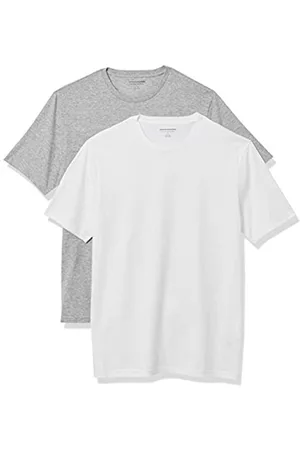 Amazon Uomo Polo - T-Shirt Girocollo a Maniche Corte Slim Uomo, Pacco da 2, Grigio Puntinato/Bianco, XS