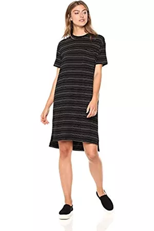 Daily Ritual Jersey Short-Sleeve Boxy Pocket T-Shirt Dress Dresses, Black/White Stripe, US L