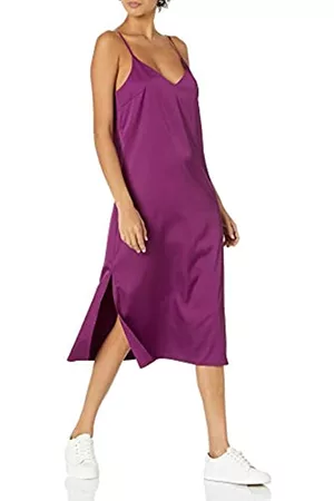 THE DROP Ana Abito sottoveste, con scollo a V, effetto seta da Donna, XL, Succo d'uva