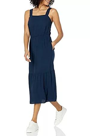Amazon Relaxed Fit Fluid Twill Tiered Midi Dress Vestito, Marino, 14-16
