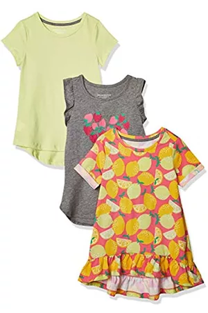 Amazon Essentials Bambina Vestiti - Girl 3 Pack Tunic Dresses, Limoni, 104-110, Pacco da 3