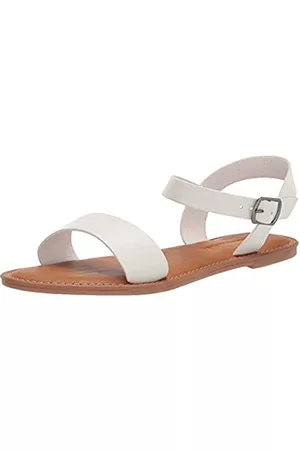 Amazon Sandali con Fibbia e Due Cinturini Donna, Bianco, 40.5 EU Larga