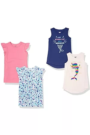 Spotted Zebra Sleeveless And Short-Sleeve Tunic T-Shirts T-Shirt, Confezione da 4 Gatti a Sirena, 9-10 Anni