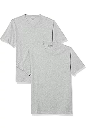 Amazon Uomo Polo - T-Shirt con Scollo a v a Maniche Corte Slim Uomo, Pacco da 2, Grigio Puntinato, XL