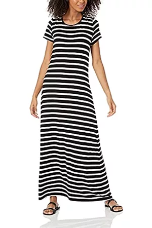 Amazon Patterned Short-Sleeve Maxi Dress Vestido Casual, French Stripe Black, US M -L