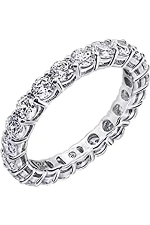Amazon Collection Anello in sterling placcato platino con zirconi rotondi e infiniti , misura 6