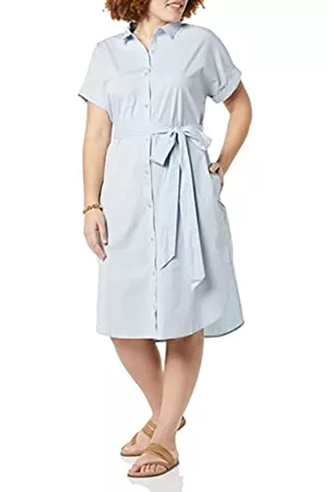Amazon Short Sleeve Button Front Belted Shirt Dress Vestito, / , Righe, XS