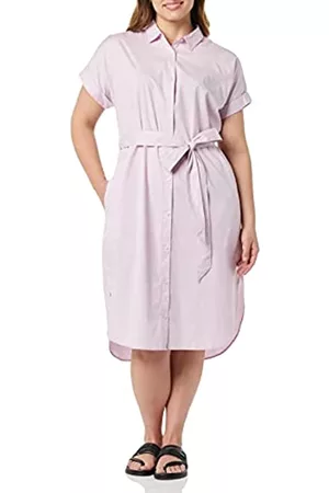 Amazon Essentials Vestiti casual - Short Sleeve Button Front Belted Shirt Dress Vestito, Lilla, XXL