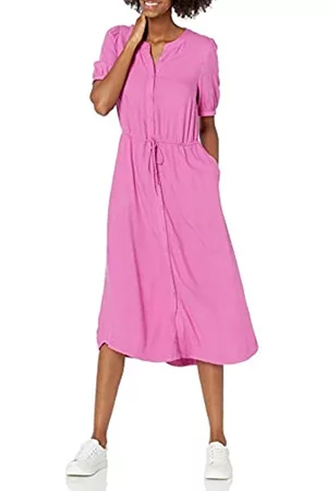 Amazon Essentials Feminine Half Sleeve Waisted Midi A-Line Dress Abito, Brillante, S
