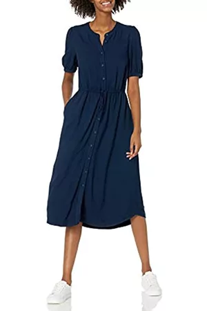 Amazon Essentials Feminine Half Sleeve Waisted Midi A-Line Dress Abito, Marino, M