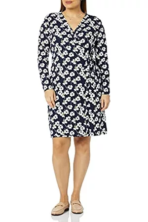 Amazon Donna Vestiti estivi - Long Sleeve Signature Wrap Dress Vestito, Navy, Flower Print, L