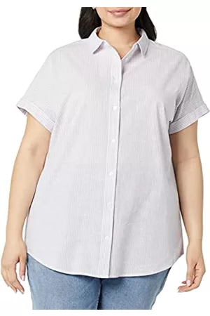 Goodthreads Washed Cotton Short-Sleeve Tunic Camicia, Lilla/Avorio, Righe Verticali, S