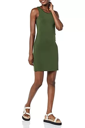 Daily Ritual Amazon Brand - Mini Abito da Donna, in Jersey Leggero, vestibilità Aderente, Colore: Oliva Scuro