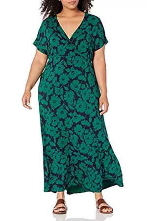 Amazon Vestito Molto Lungo Incrociato Donna Comoda, / Marino, Floreale Astratta, XL Plus