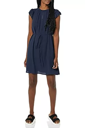 Amazon Relaxed Fit Lightweight Georgette Split Neck Flutter Sleeve Shift Dress Vestito, Blu Marino, XXL