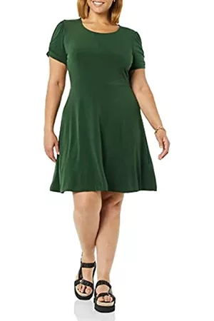 Amazon Gathered Short Sleeve Crew Neck Shift Dress Vestito, Verde Scuro, L