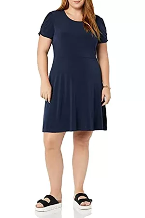 Amazon Gathered Short Sleeve Crew Neck Shift Dress Vestito, Blu Marino, M