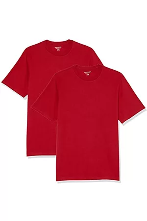 Amazon Uomo Polo - T-Shirt Girocollo a Maniche Corte Uomo, Pacco da 2, Rosso, XL