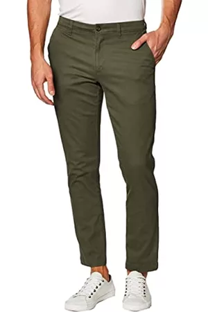 Amazon Pantaloni Kaki Elasticizzati Casual Slim Uomo, Verde Oliva, 29W / 32L