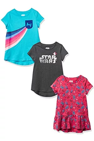 Spotted Zebra Bambina T-shirt a maniche corte - Disney | Marvel Frozen | Princess T-Shirt a Tunica a Maniche Corte Bambine e Ragazze, Pacco da 3, Rosa/Grigio/Blu, Star Wars/Arcobaleno, 6-7 Anni