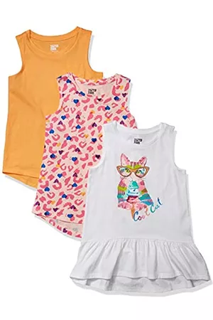 Spotted Zebra T-Shirt a Tunica Smanicata Bambine e Ragazze, Pacco da 3, Arancione/Rosa/Bianco, Gatto alla Moda, 11-12 Anni