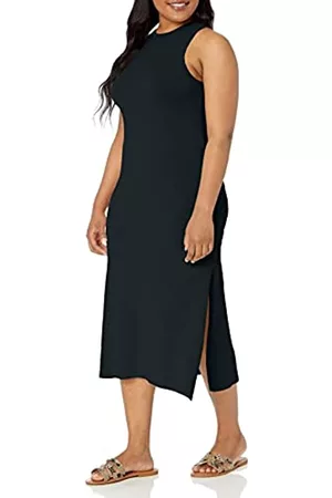 THE DROP Gabriela Maxi Abito a Collo Alto con Taglio ad A e Spacco Laterale da Donna, Nero, XXS