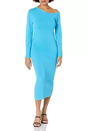 THE DROP Donna Vestiti in maglia - Giselle, Abito Midi in Maglia con Scollatura Asimmetrica da Donna, Blu oceano, XL