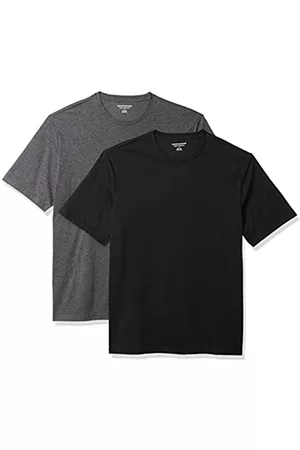 Amazon Uomo Polo - T-Shirt Girocollo a Maniche Corte Uomo, Pacco da 2, Nero/Carbone Puntinato, L