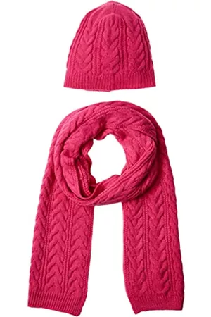 Amazon Cable Knit Hat And Scarf Set Cappello, Rosa Shocking