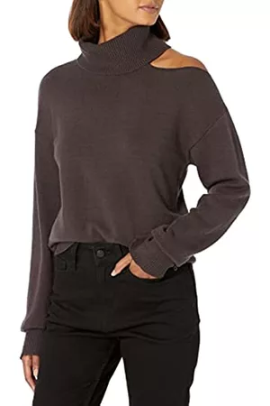 THE DROP Donna Cardigan - Josephine Jersey Suelto De Manga Larga Con Abertura Y Cuello Alto da Donna, Cioccolato, 4XL Plus