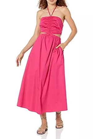 The Drop Donna Vestiti lunghi - Maxi abito da donna Brinda, in cotone, con scollo all’americana e ritagli, rosa acceso, XS