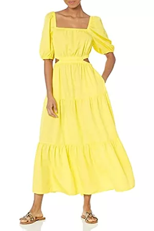 THE DROP Maxi Abito A Balze Anaya, Con Scollo Quadrato E Aperture da Donna, Limone, 4XL Plus