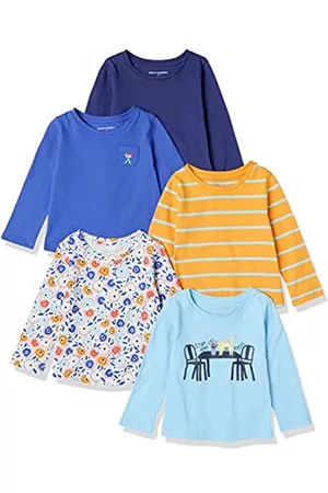 Amazon Bambina T-shirt a maniche lunghe - T-Shirt a Maniche Lunghe Bambine e Ragazze, Pacco da 5, Blu, DOT Floral, 10 Anni