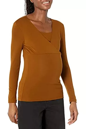 Amazon Donna T-shirt a maniche corte - Top per Allattamento con Scollo a V Donna, Castagna Scuro, XS