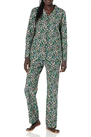 Amazon Set pigiama in flanella di pantaloni e camicia con bottoni frontali a maniche lunghe Donna, Nero, Folk, S