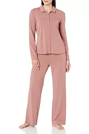 Amazon Aware Donna Pigiami - Pigiama in cotone modal con camicia a maniche lunghe e pantaloni dalla vestibilità comoda Donna, Marrone Cenere, 6XL Plus