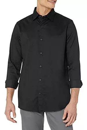 Amazon Uomo Camicie eleganti - Camicia Elegante Elasticizzata a Manica Lunga vestibilità Regolare Uomo, Nero, XS