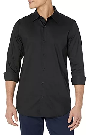 Amazon Uomo Camicie eleganti - Camicia Elegante Elasticizzata a Manica Lunga vestibilità Slim Uomo, Nero, L