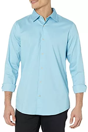 Amazon Uomo Camicie eleganti - Camicia Elegante Elasticizzata a Manica Lunga vestibilità Slim Uomo, Azzurro, M